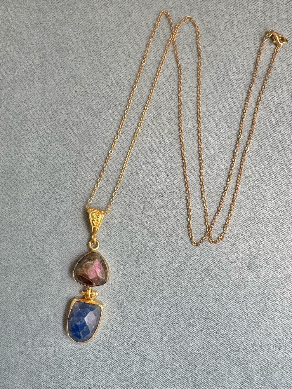 NEW Lapis Lazuli Labradorite Necklace 21k gold plated brass